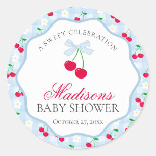 Cherry Sweet Blue Coquette Bow Baby Dusche Siegel Runder Aufkleber