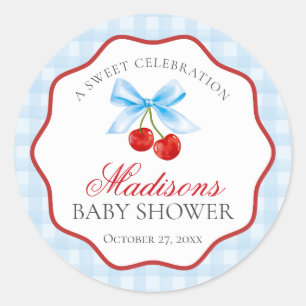 Cherry Sweet Blue Coquette Bow Baby Dusche Siegel Runder Aufkleber