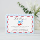 Cherry Sweet Blue Coquette Bow Baby Registry Card Begleitkarte (Stehend Vorderseite)