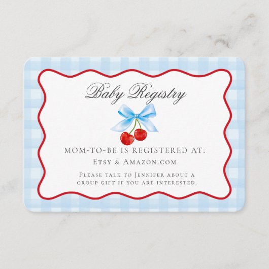 Cherry Sweet Blue Coquette Bow Baby Registry Card Begleitkarte (Vorderseite)