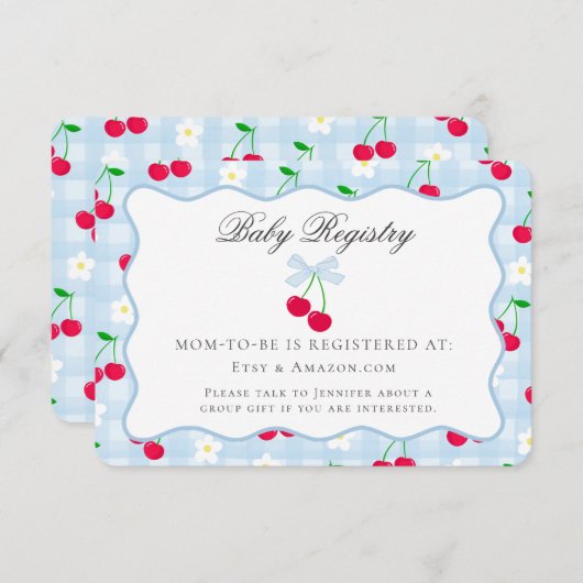 Cherry Sweet Blue Coquette Bow Baby Registry Card Begleitkarte (Vorne/Hinten)