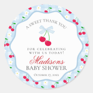 Cherry Sweet Blue Coquette Bow Baby Shower Circle Runder Aufkleber