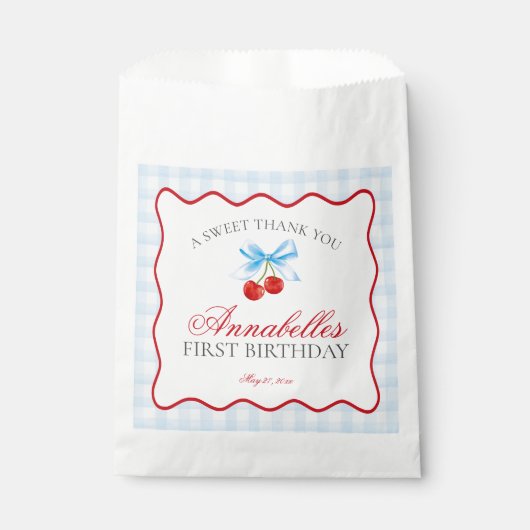 Cherry Sweet Blue Coquette Bow Birthday Dessert Geschenktütchen (Vorderseite)