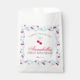 Cherry Sweet Blue Coquette Bow Birthday Dessert Geschenktütchen