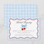 Cherry Sweet Blue Coquette Bow Bridal Registry Begleitkarte (Vorne/Hinten)