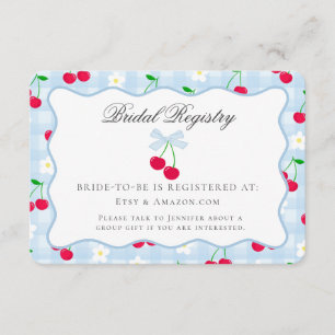 Cherry Sweet Blue Coquette Bow Bridal Registry Begleitkarte