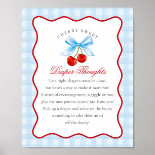 Cherry Sweet Blue Coquette Bow Diaper Gedanken Poster