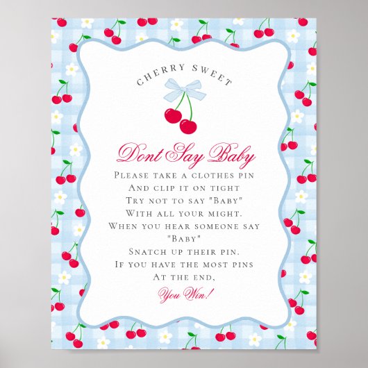 Cherry Sweet Blue Coquette Bow Dont Say Baby-Zeich Poster (Vorne)