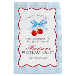 Cherry Sweet Blue Coquette Bow Geburtstagsfavorite Mittlere Geschenktüte
