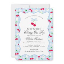 Cherry Sweet Blue Coquette Bow Gingham Baby Shower