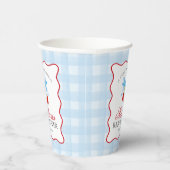 Cherry Sweet Blue Coquette Bow Gingham Baby Shower Pappbecher (Rechts)