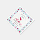 Cherry Sweet Blue Coquette Bow Gingham Baby Shower Serviette (Ecke)
