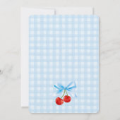 Cherry Sweet Blue Coquette Bow Gingham Birthday Einladung (Rückseite)