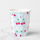 Cherry Sweet Blue Coquette Bow Gingham Birthday Pappbecher (Rechts)