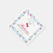 Cherry Sweet Blue Coquette Bow Gingham Birthday Serviette (Ecke)