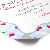 Cherry Sweet Blue Coquette Bow Gingham Favors Sign Poster (Ecke)