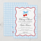 Cherry Sweet Blue Coquette Gingham Brautparty Einladung (Vorne/Hinten)