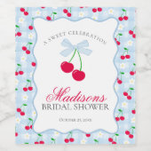 Cherry Sweet Blue Coquette Gingham Brautparty Weinetikett (Einzelnes Label)