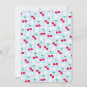Cherry Sweet Blue Coquette Gingham First Birthday Einladung (Rückseite)