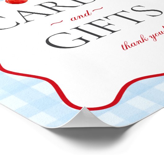 Cherry Sweet Blue Coquette Gingham Karten & Gesche Poster (Ecke)