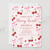 Cherry Sweet Bow Birthday Invitation Einladung (Vorderseite)
