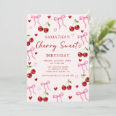 Cherry Sweet Bow Birthday Invitation Einladung (Stehend Vorderseite)