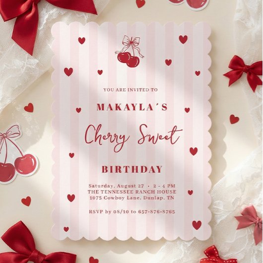 Cherry Sweet Coquette Mädchen Geburtstag Einladung