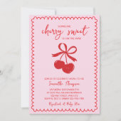 Cherry Sweet Elegante Hand Drawn Baby Girl Dusche Einladung (Vorderseite)