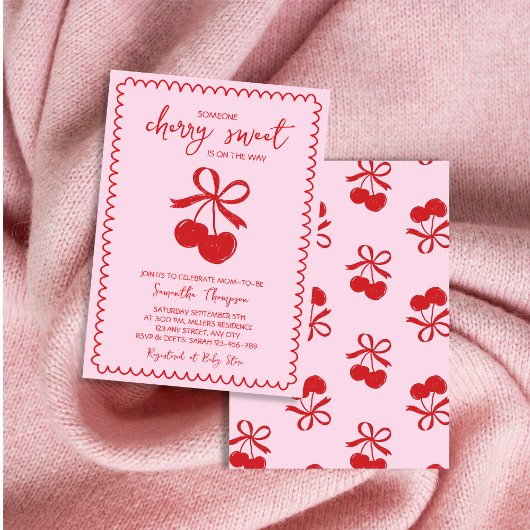 Cherry Sweet Elegante Hand Drawn Baby Girl Dusche Einladung