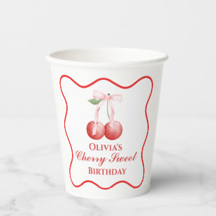 Cherry Sweet Geburtstag Pink Bow Gingham Pappbecher