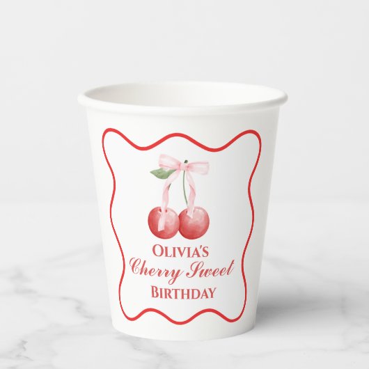 Cherry Sweet Geburtstag Pink Bow Gingham Pappbecher (Vorderseite)