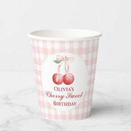 Cherry Sweet Geburtstag Pink Bow Gingham Pappbecher
