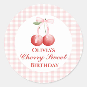 Cherry Sweet Geburtstag Pink Bow Gingham Runder Aufkleber