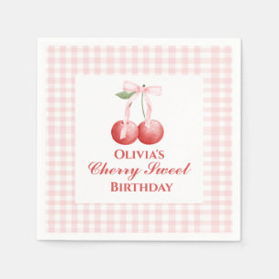 Cherry Sweet Geburtstag Pink Bow Gingham Serviette