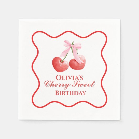 Cherry Sweet Geburtstag Pink Bow Gingham Serviette (Vorderseite)