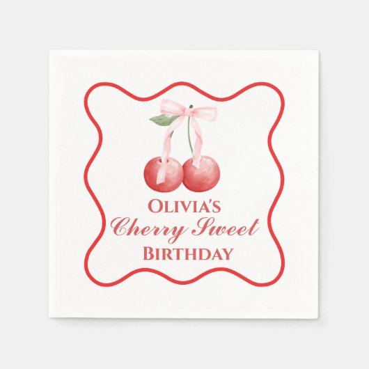 Cherry Sweet Geburtstag Pink Bow Gingham Serviette (Vorderseite)