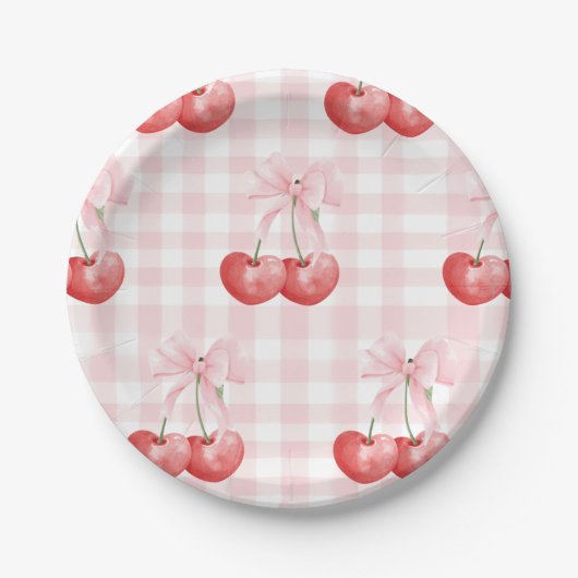 Cherry Sweet Geburtstag Pink Gingham Pappteller (Vorderseite)