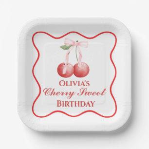 Cherry Sweet Geburtstag Rosa Schleife Gingham Pappteller