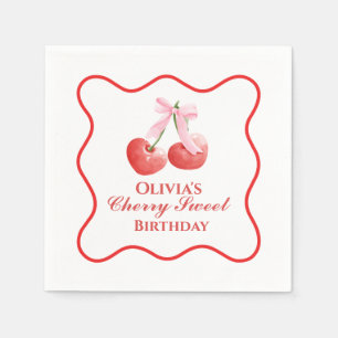Cherry Sweet Geburtstag Rosa Schleife Gingham Serviette