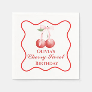 Cherry Sweet Geburtstag Rosa Schleife Gingham Serviette
