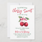 Cherry Sweet Pink Bow Fruit Girl Baby Dusche Einladung (Vorderseite)