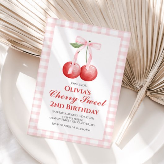 Cherry Sweet Pink Bow Geburtstag Einladung