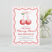 Cherry Sweet Pink Bow Geburtstag Einladung (Stehend Vorderseite)