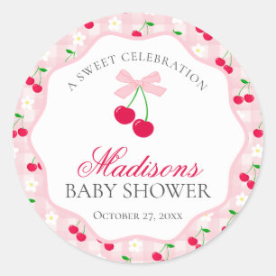 Cherry Sweet Pink Coquette Bow Baby Dusche Siegel Runder Aufkleber