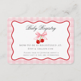 Cherry Sweet Pink Coquette Bow Baby Registry Card Begleitkarte