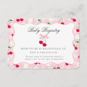 Cherry Sweet Pink Coquette Bow Baby Registry Card Begleitkarte