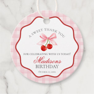 Cherry Sweet Pink Coquette Bow Birthday Circle Geschenkanhänger