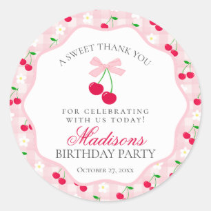 Cherry Sweet Pink Coquette Bow Birthday Circle Runder Aufkleber