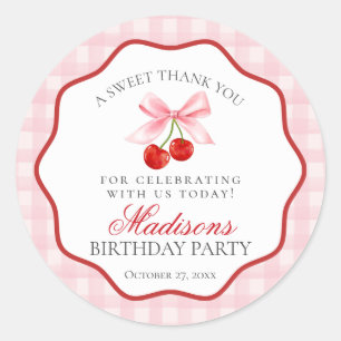 Cherry Sweet Pink Coquette Bow Birthday Circle Runder Aufkleber