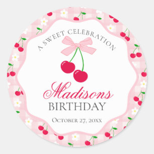 Cherry Sweet Pink Coquette Bow Birthday Siegel Runder Aufkleber